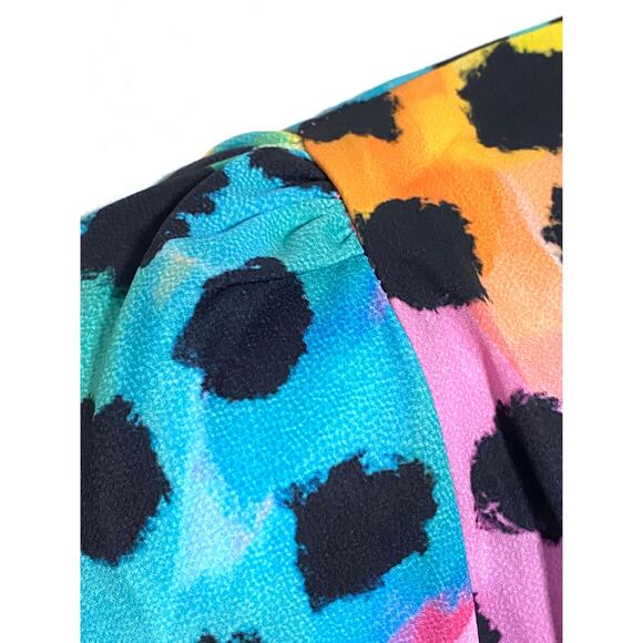 Little Party Dress Womens 10 Cheetah Print 80s V Neck Colorful Neon Retro Twirl - Picture 5 of 8